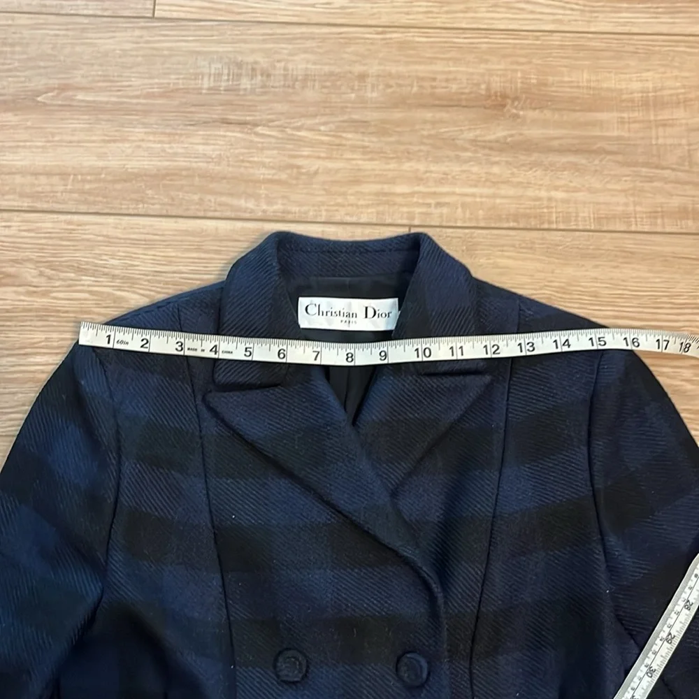Dior black and blue plaid wool blend bar jacket